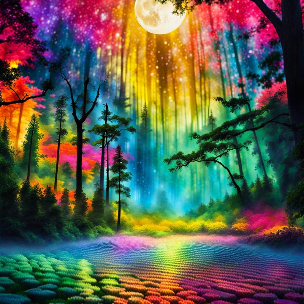 Majestic Moonlit Rainforest with Sparkling Stars in 3D
