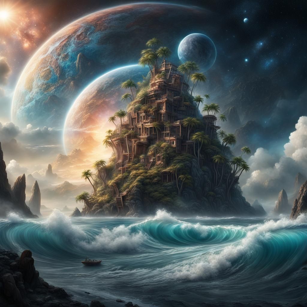 Cosmic Castaway in Hyperrealistic Digital Painting