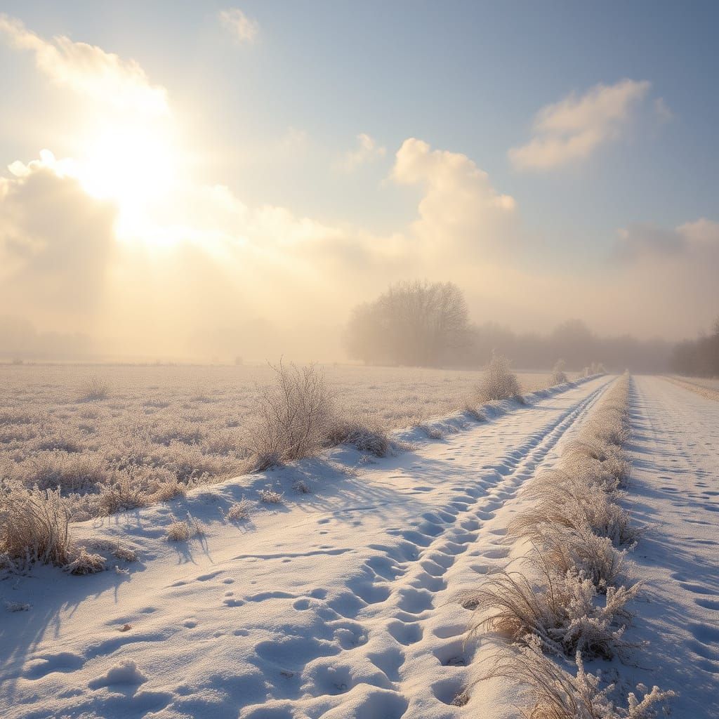 Hoarfrost Landscape in Oisterwijk Sunlight