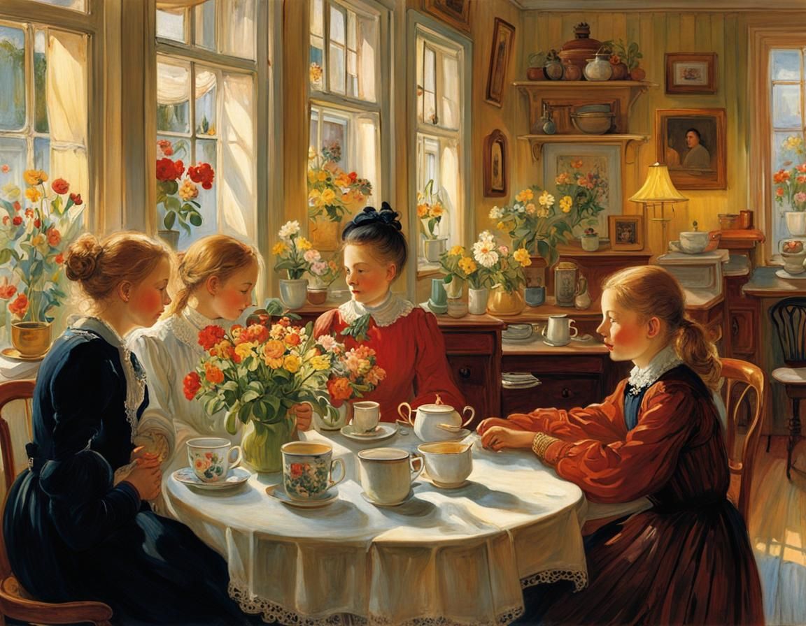Cozy Café Scene in 19th-Century Style