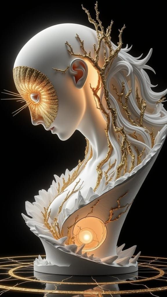 Illuminated Spiral Sculpture with Dreamlike Inner World