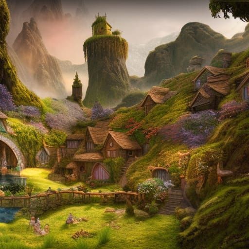 Fairy in Hobbit Town: Detailed Matte Painting