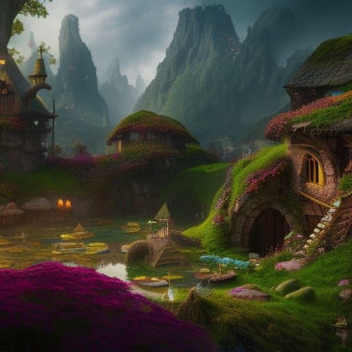Fairy in Hobbit Town: Detailed Matte Painting