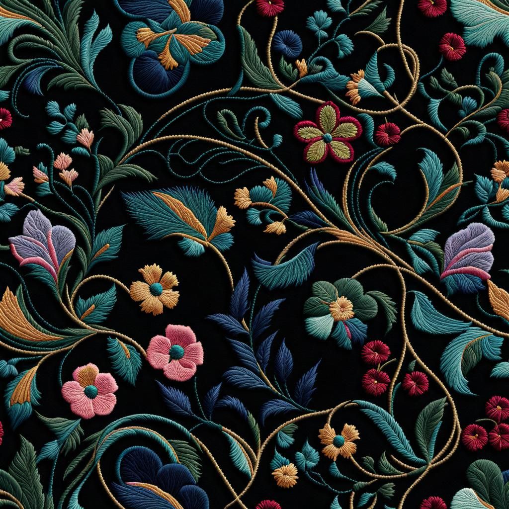 Art Nouveau Embroidery of Flowing Floral Patterns