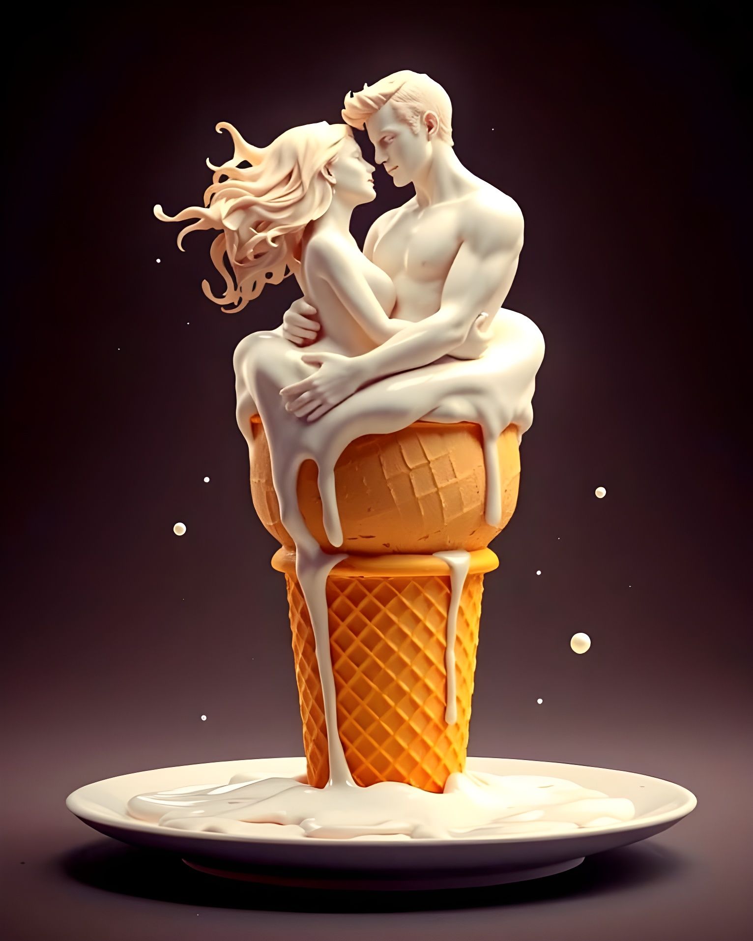 Cream Couple Emerges from Butterscotch Cone