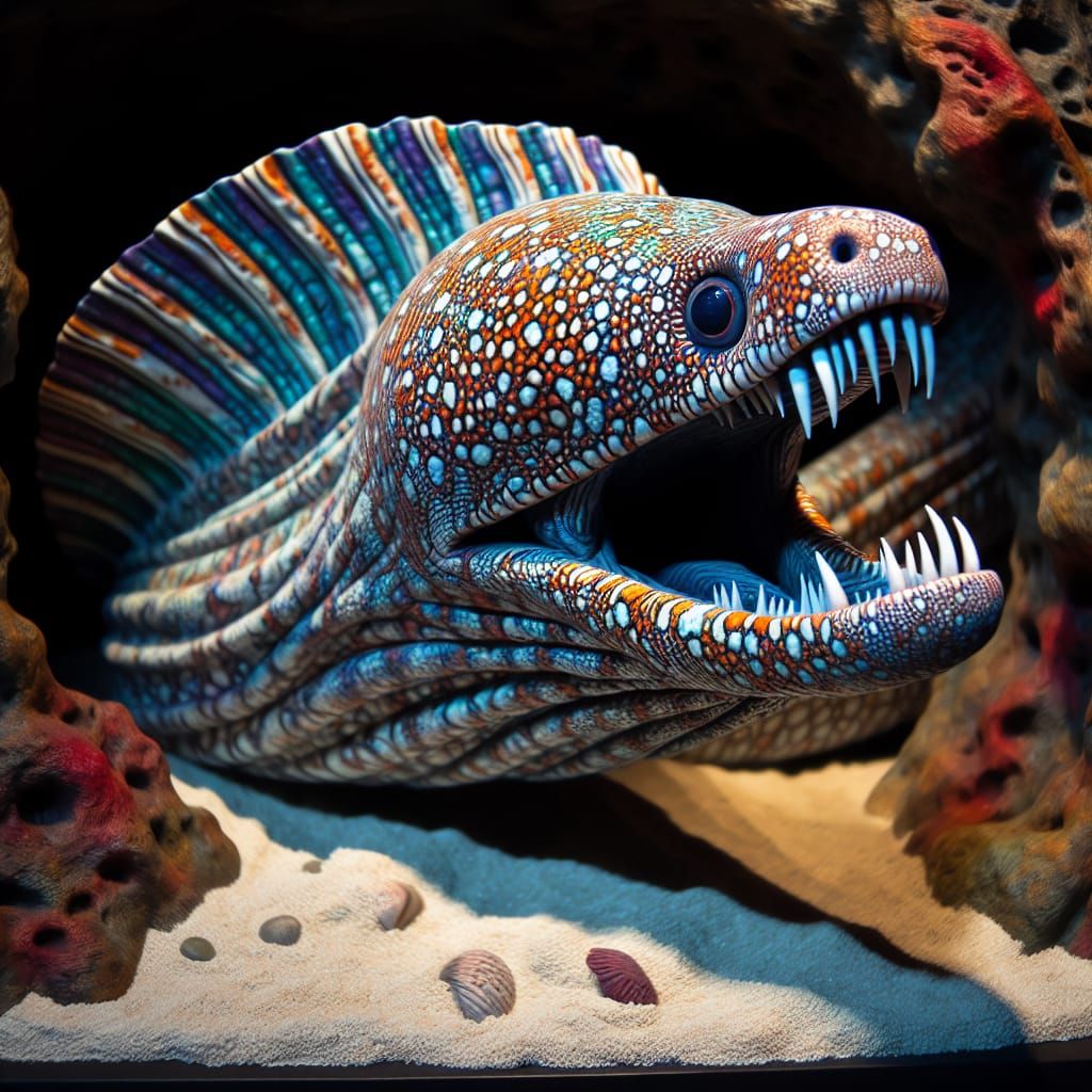 Vivid Dragon Moray Eel in Rocky Habitat