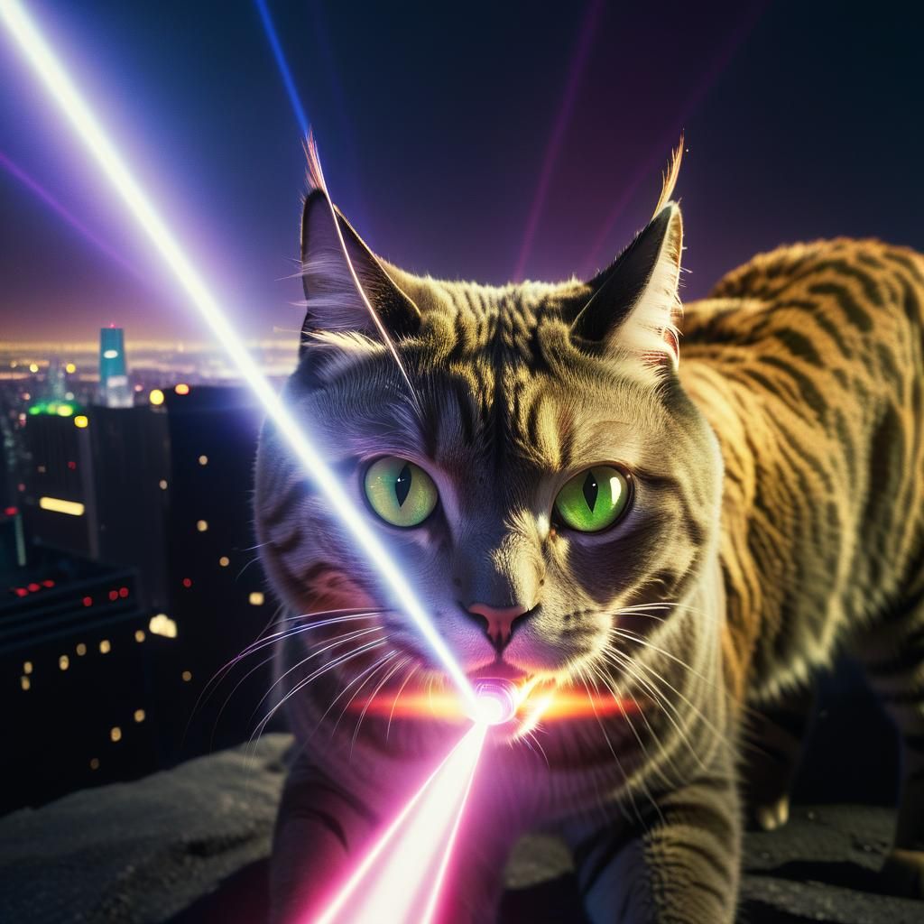 Giant Laser Cat Destroys City: Cinematic Film Still