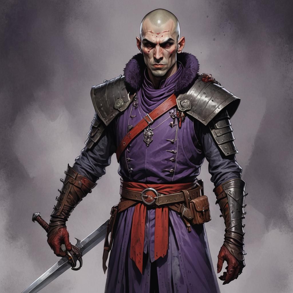 Fearsome Enforcer with Demonic Arm, Watercolor Painting