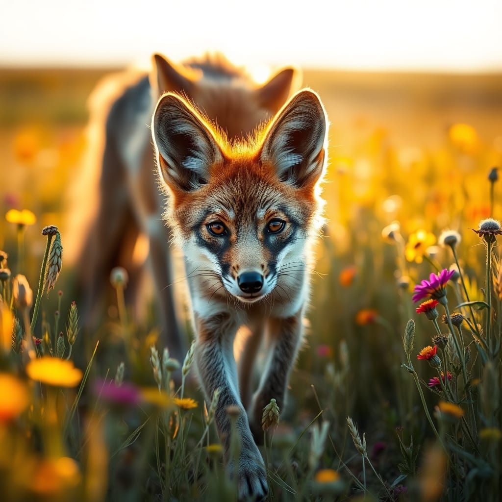 Brave cayote with mom