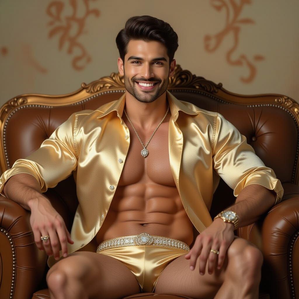 Indian Man in Golden Silk, Ornate Art Style