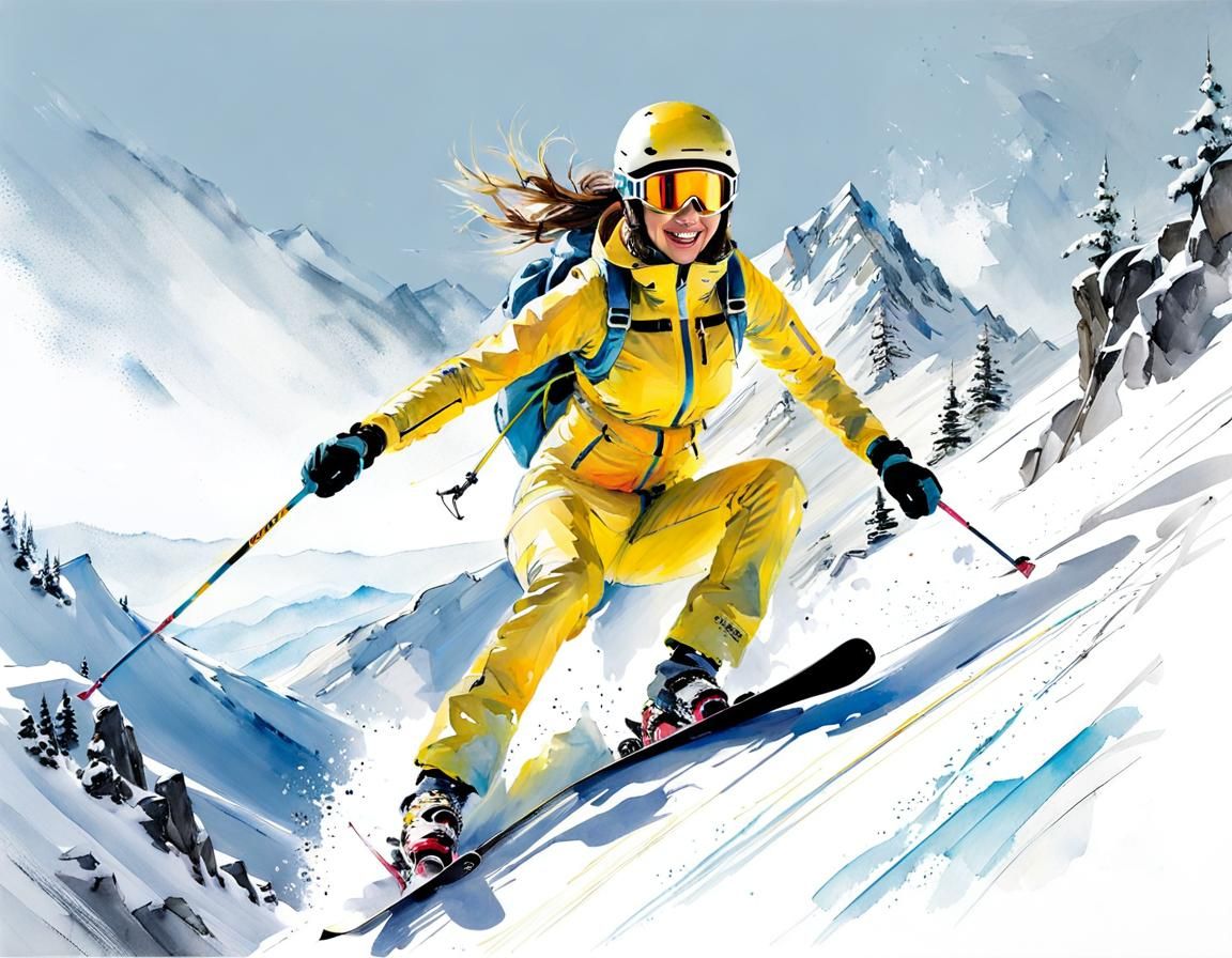 Smiling Skier on Snowy Mountain at Dawn