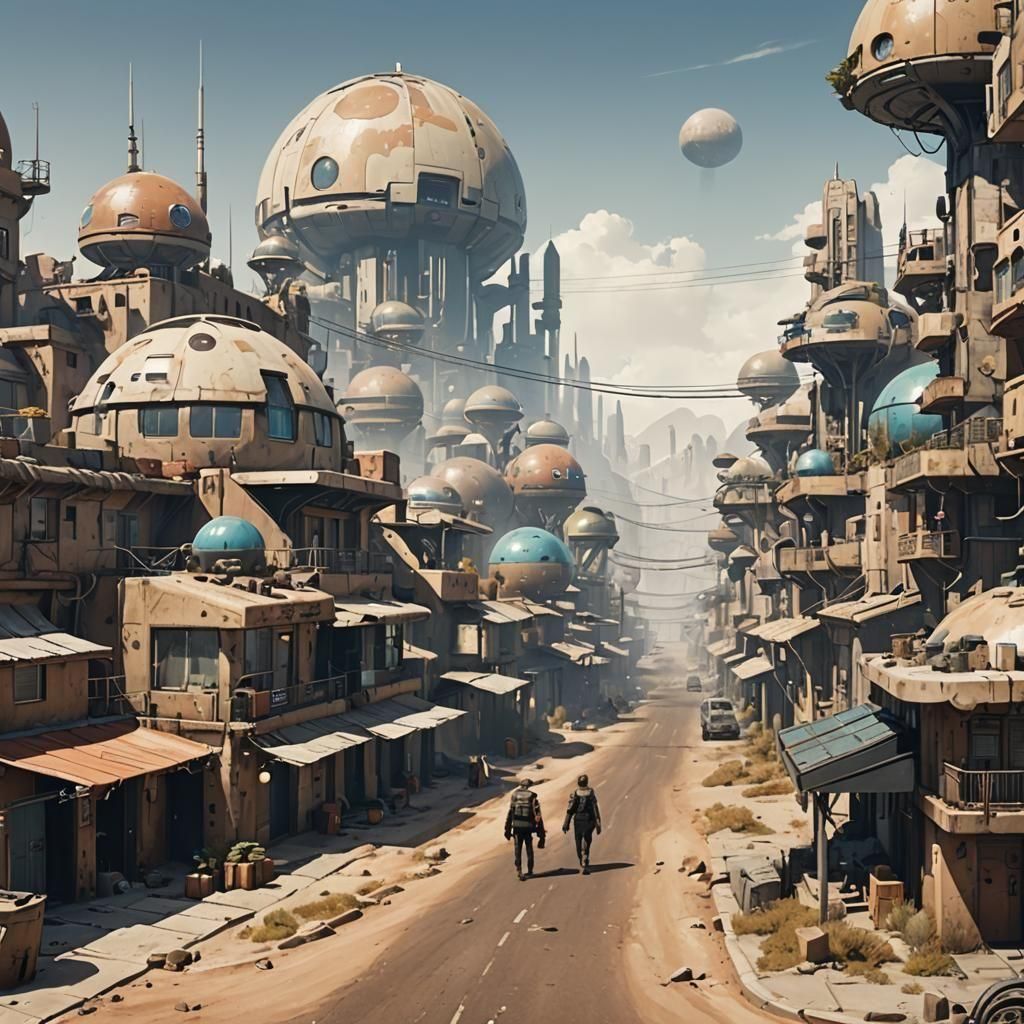 Futuristic Outpost Street Scene with Domed Buildings