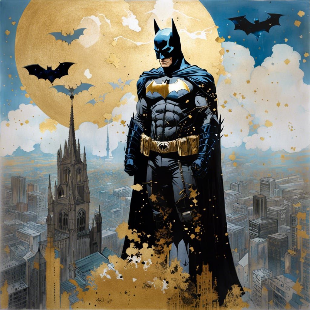 Batman Double Exposure Portrait with Medieval Cityscape