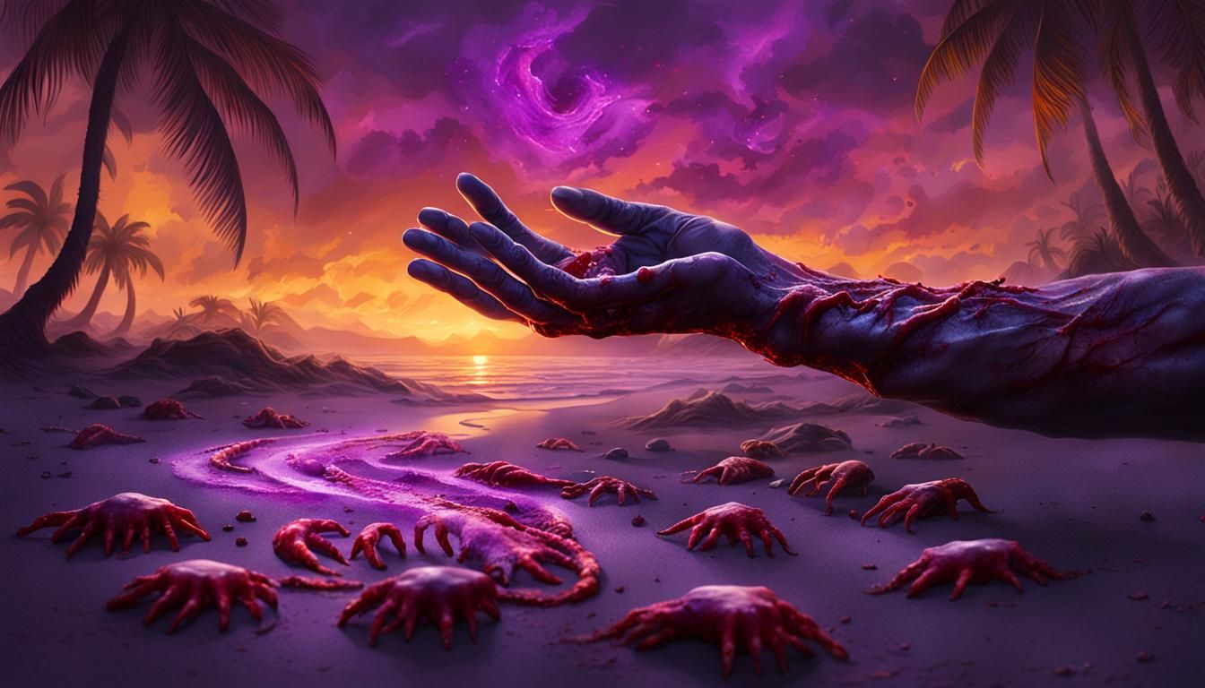 Eerie Bioluminescent Hands on Tropical Beach