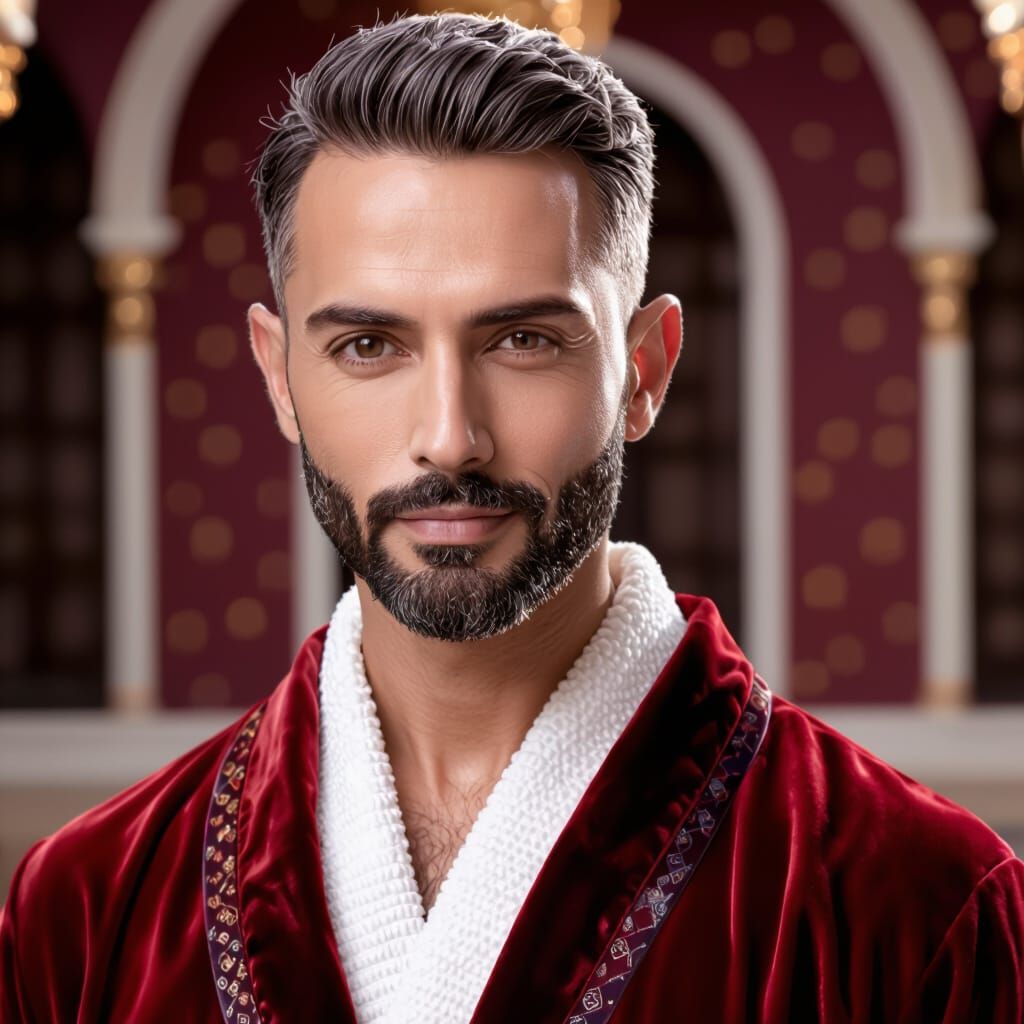 Handsome Man in Velvet Robe Portrait