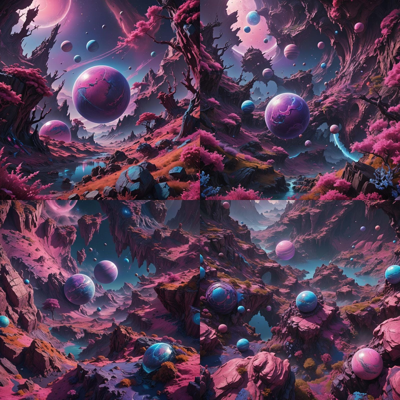 Fantastical Alien Planet in Purple, Pink, and Blue