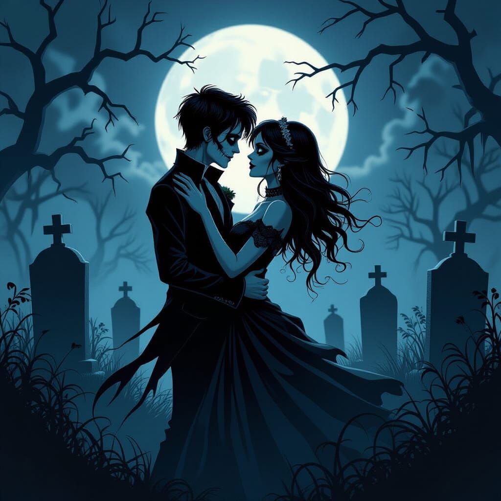 Emo Zombies Dance in Moonlit Gothic Cemetery