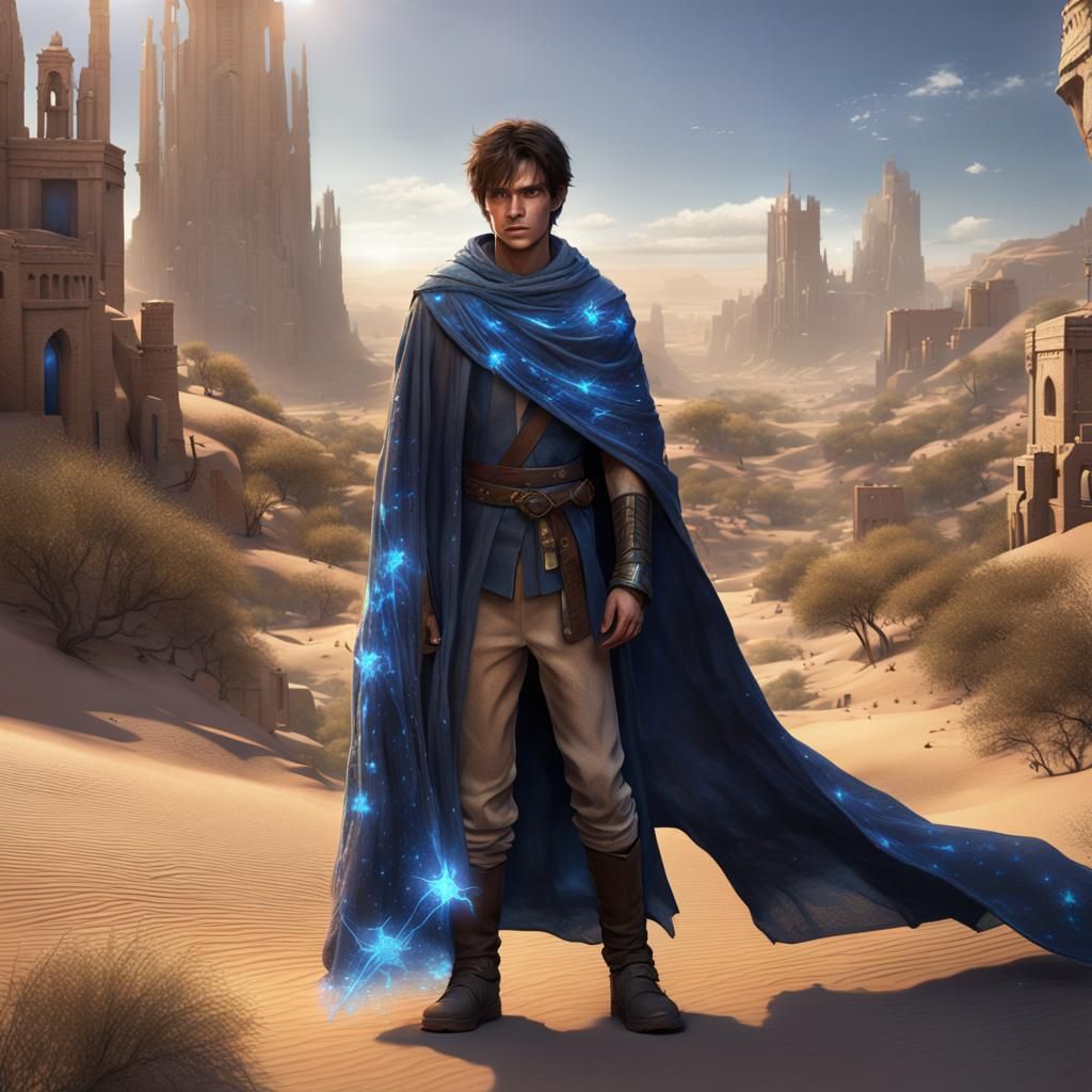 Boy with Star Cloak in Desert City
