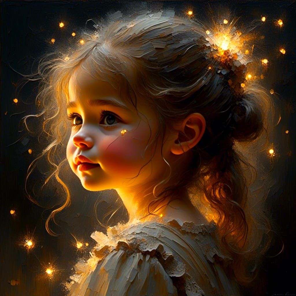 Chiaroscuro, volumetric lighting :: by Jose Royo, profile of a beautiful little girl,