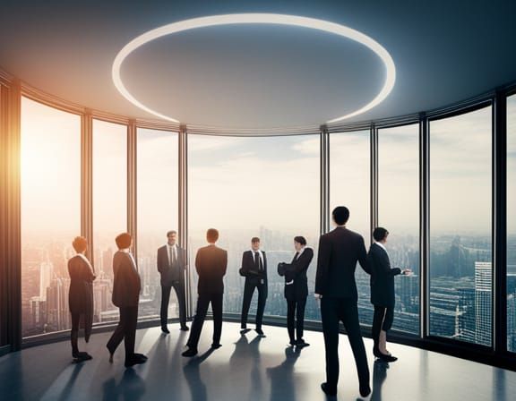 Futuristic Business Teamwork in a City in the Clouds