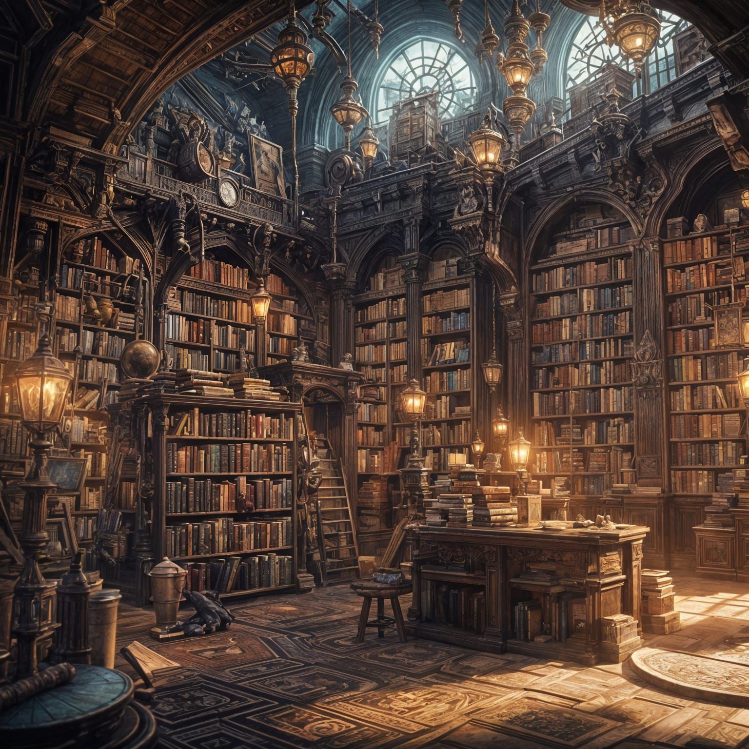 Fantastical Bookstore Interior in Detailed Matte Painting