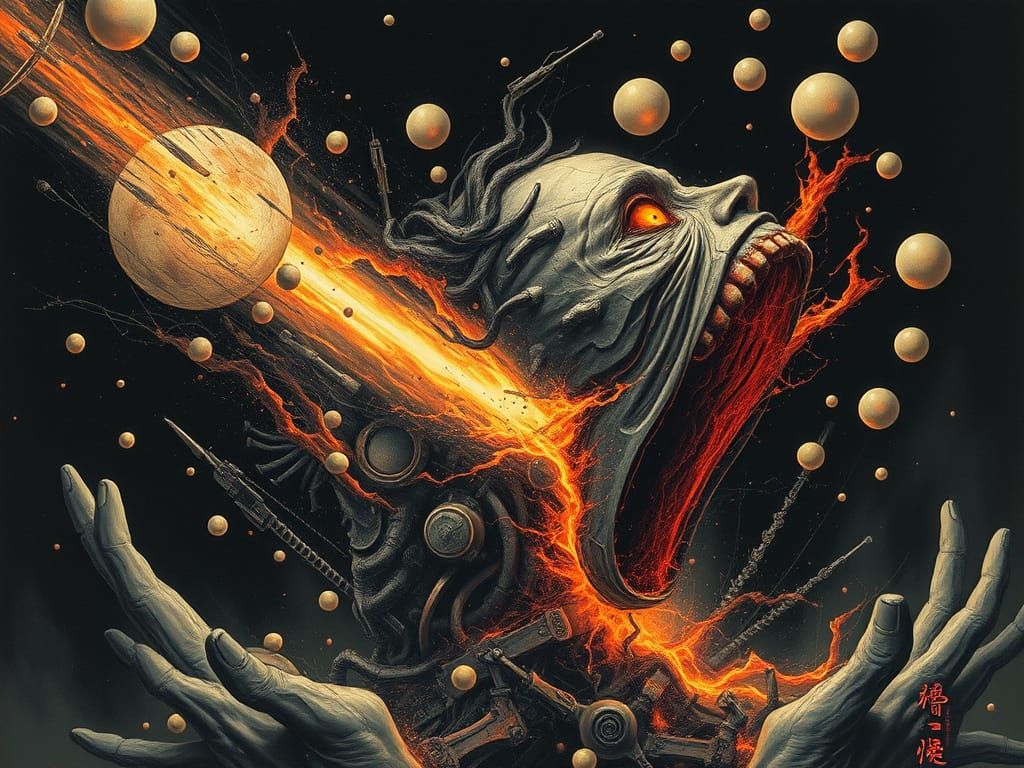 Figure Disintegrating into Black Hole: Biomechanical Horror