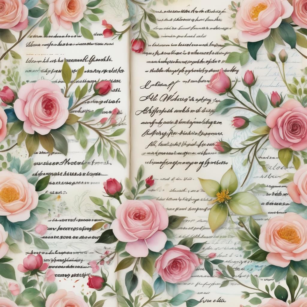 Lace-like Cursive Script with Watercolour Florals