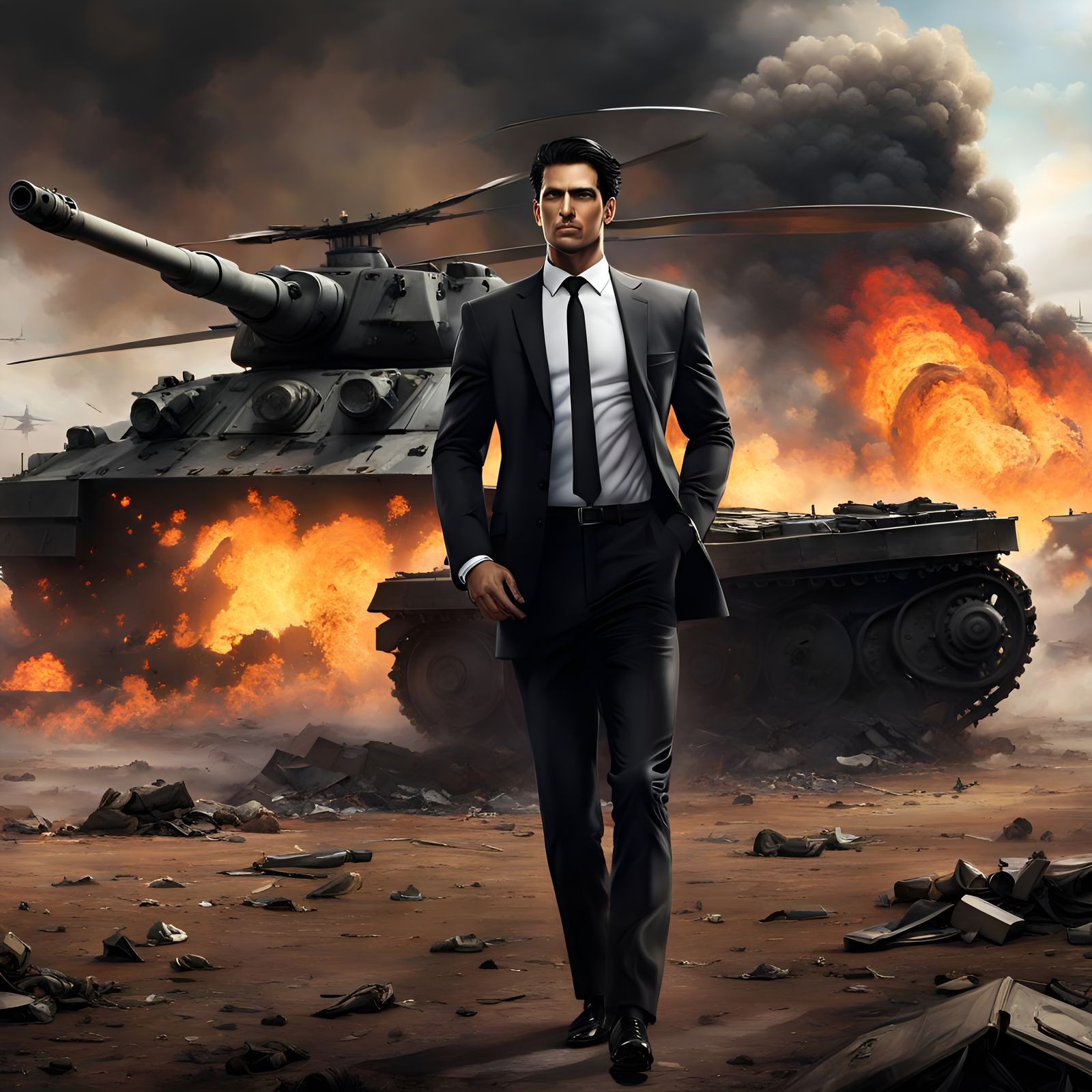 Giant Man on Battlefield, Detailed Matte Painting