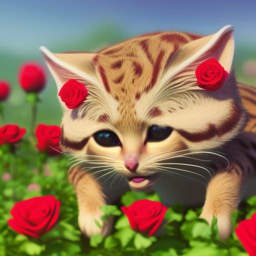 Cute Baby Sand Cat in Rose Meadow