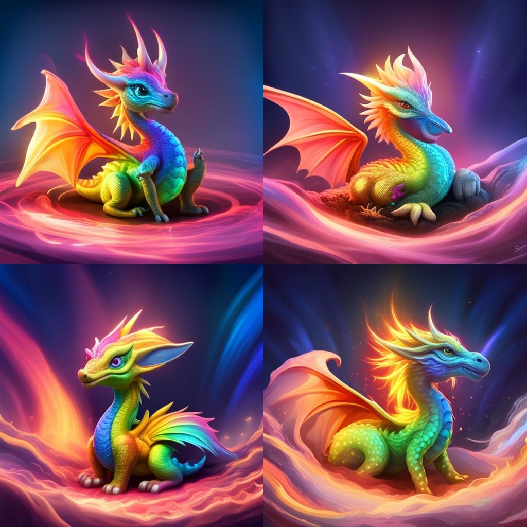 Iridescent Rainbow Dragon in a Dreamlike Surreal Style