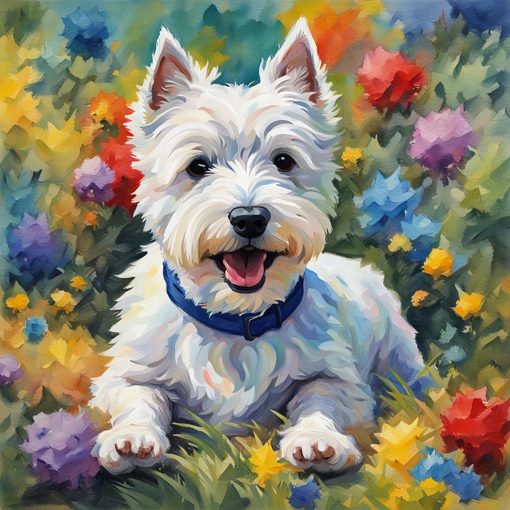 Happy Westie in Gouache Impressionist Style