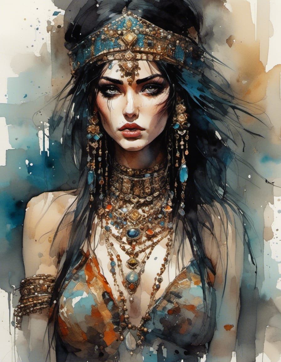 <lora:Character X:1.0> grunge goddess bellydancer, expressive eyes, moody