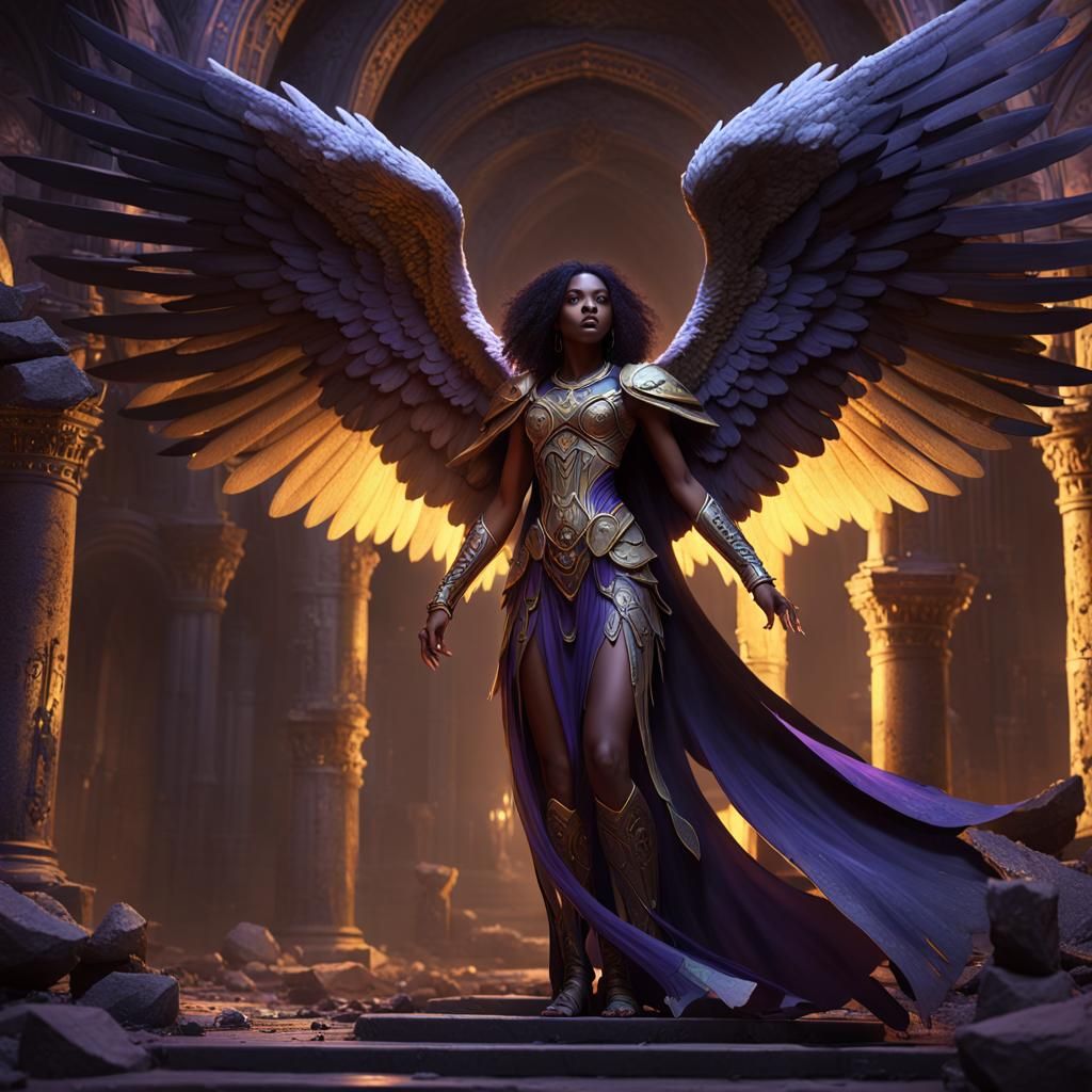 African American Angel in Dark Fantasy Style