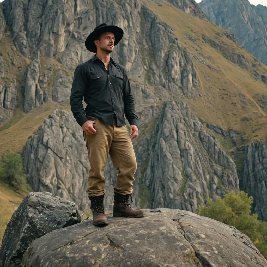 Contemplative Slavic Man in Mountain Landscape
