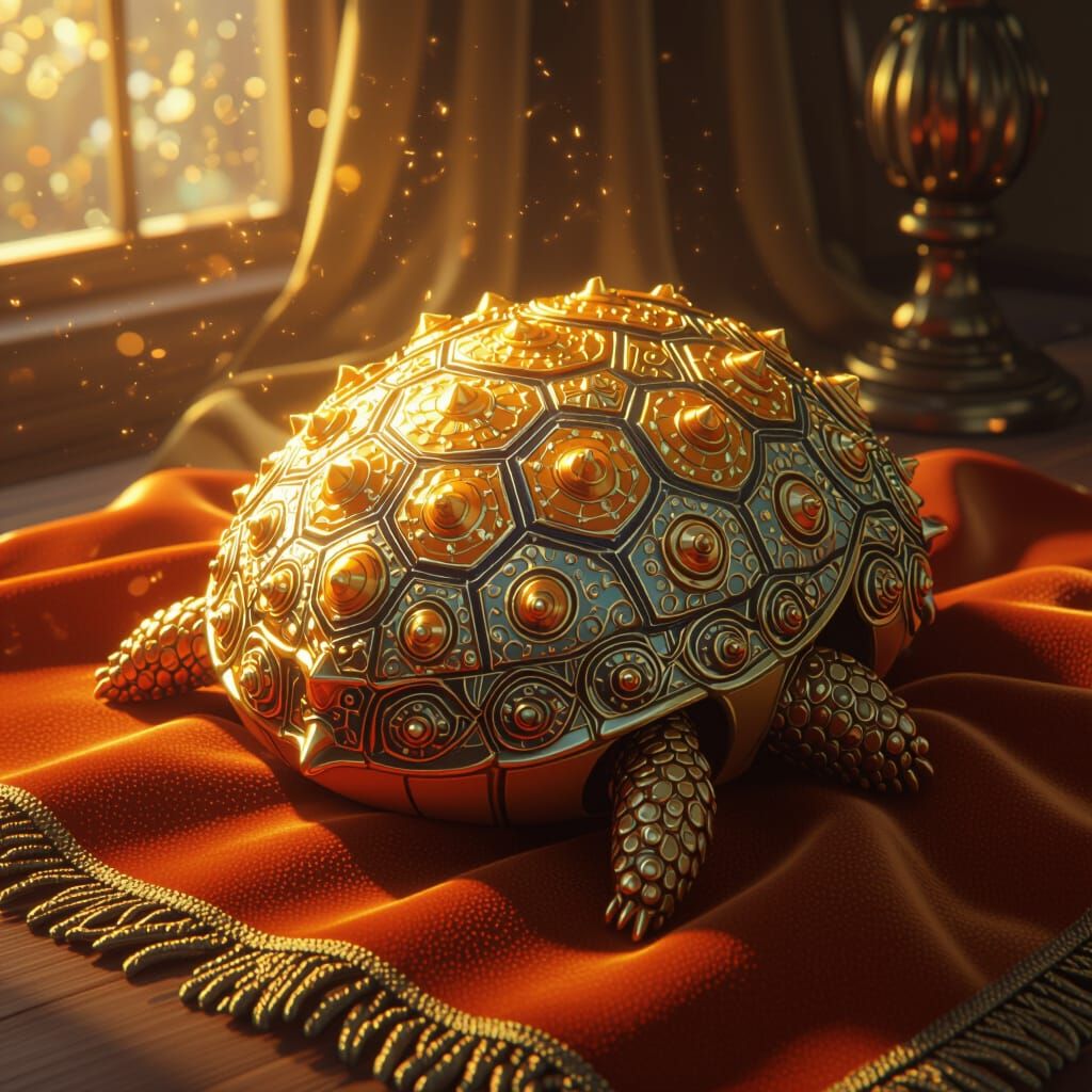 Intricately Detailed Orange with Velvet Cloth and Golden Lig...