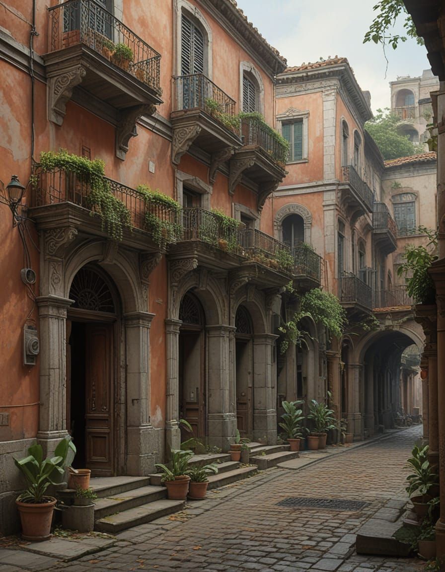 Classical Mediterranean Cityscape in Realistic Style