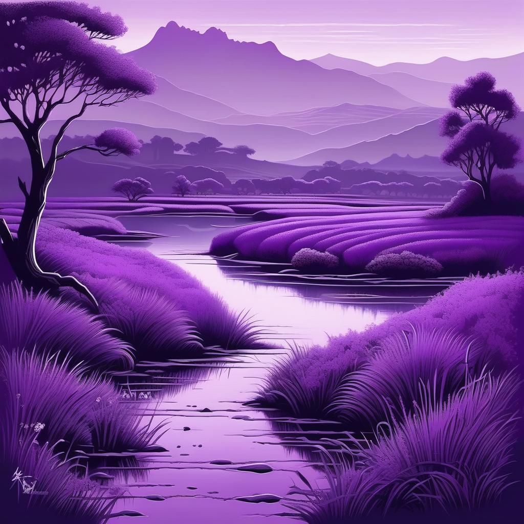Monochromatic Purple Landscape Painting