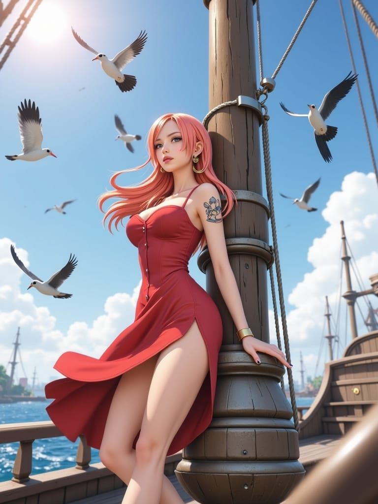 Sensual Pirate Nami from One Piece in Hyperrealistic Anime S...