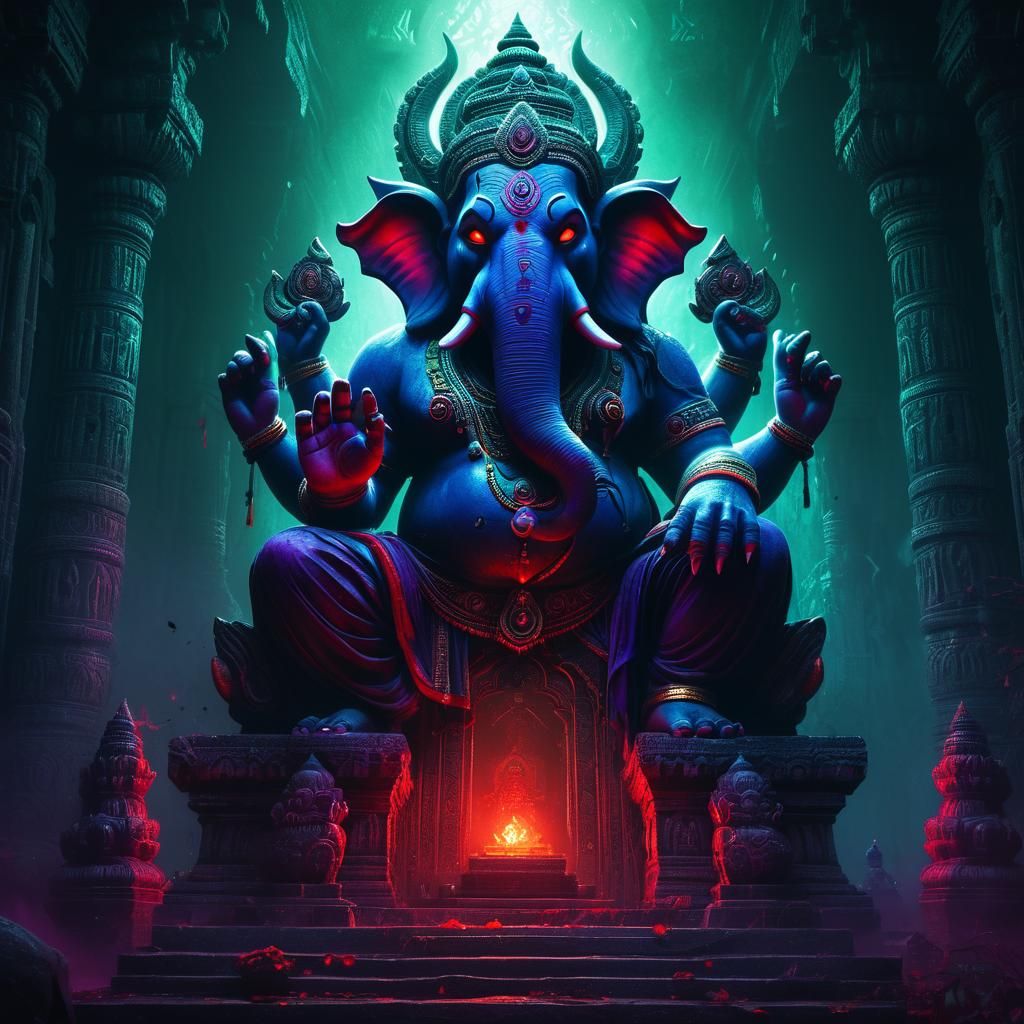 Haunted Hindu Temple with Demon in Fantasy Art