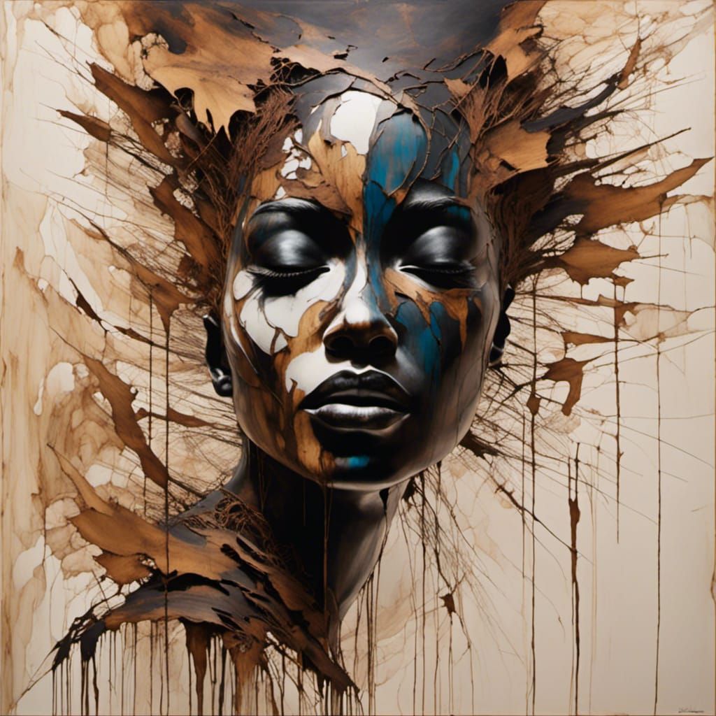 African American Portrait with Wood Splash Effect
