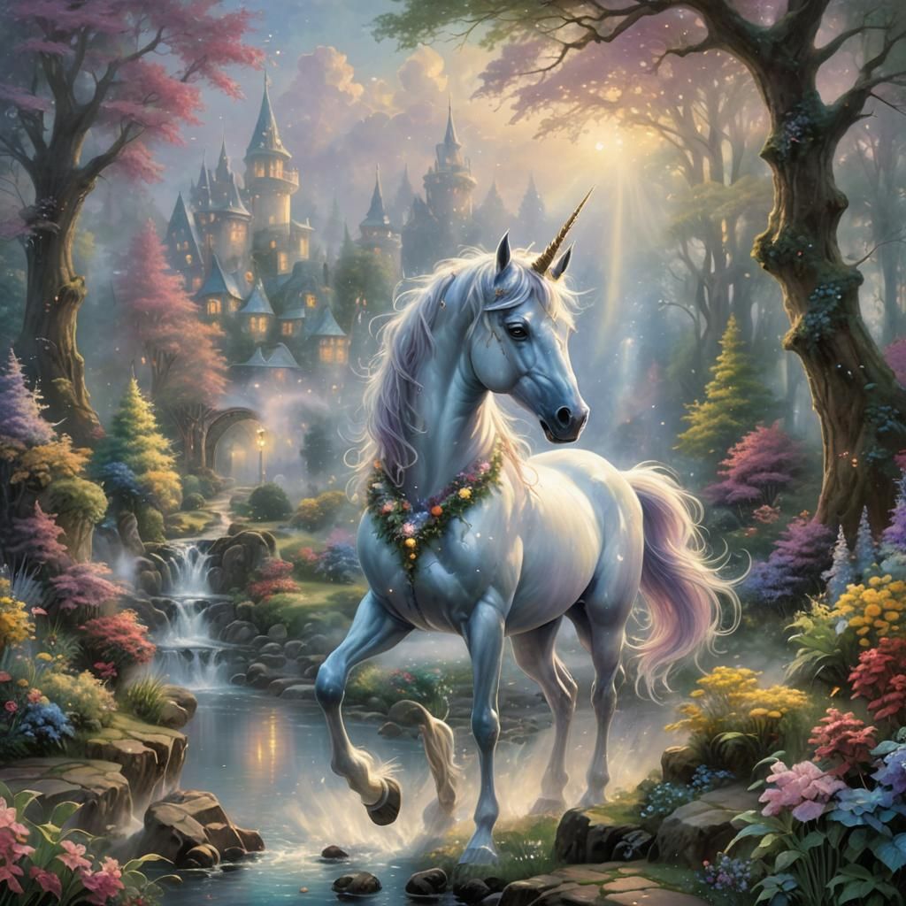 Ethereal Magical Unicorn in Fantasy Landscape