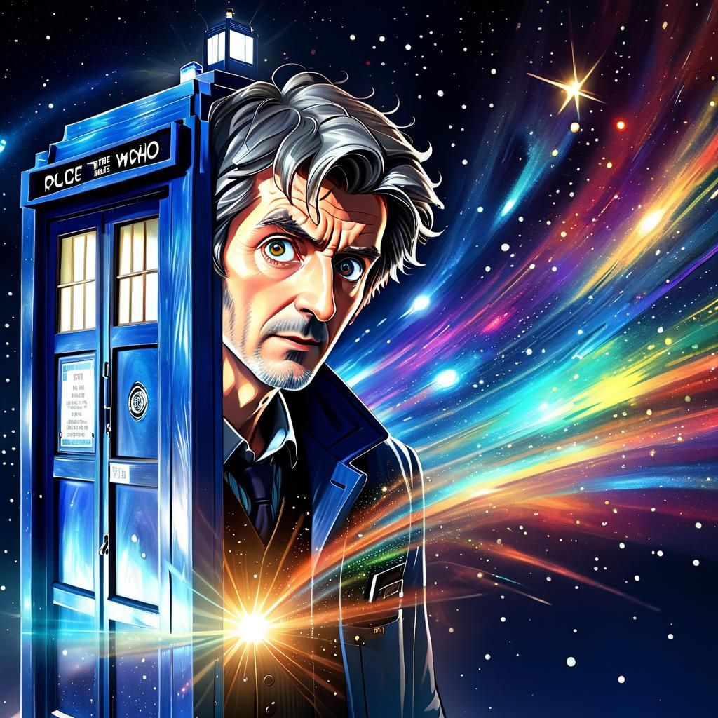 Dr. Who coming out of the Tardis, inside of the Tardis is bigger than the outside, time & space are relative in the spac...