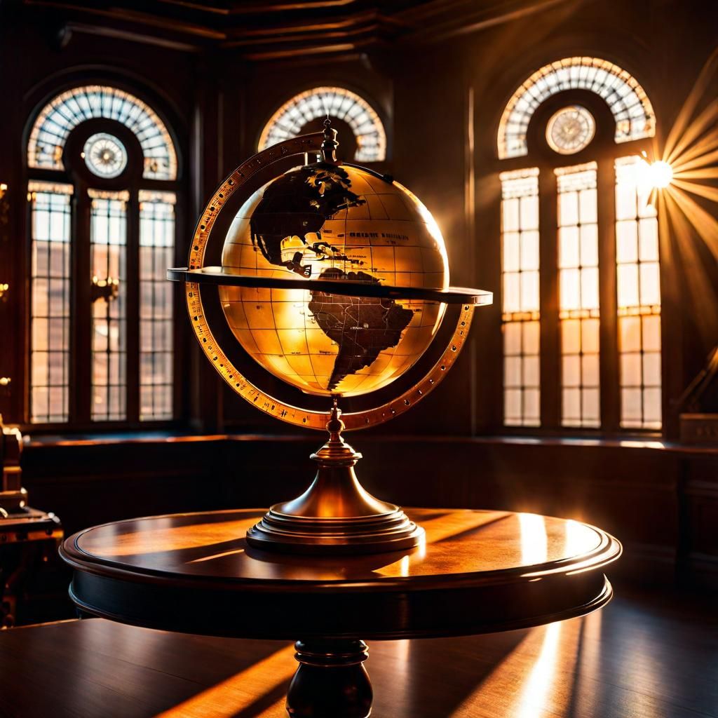 Golden Globe Radiating Light in Steampunk Style