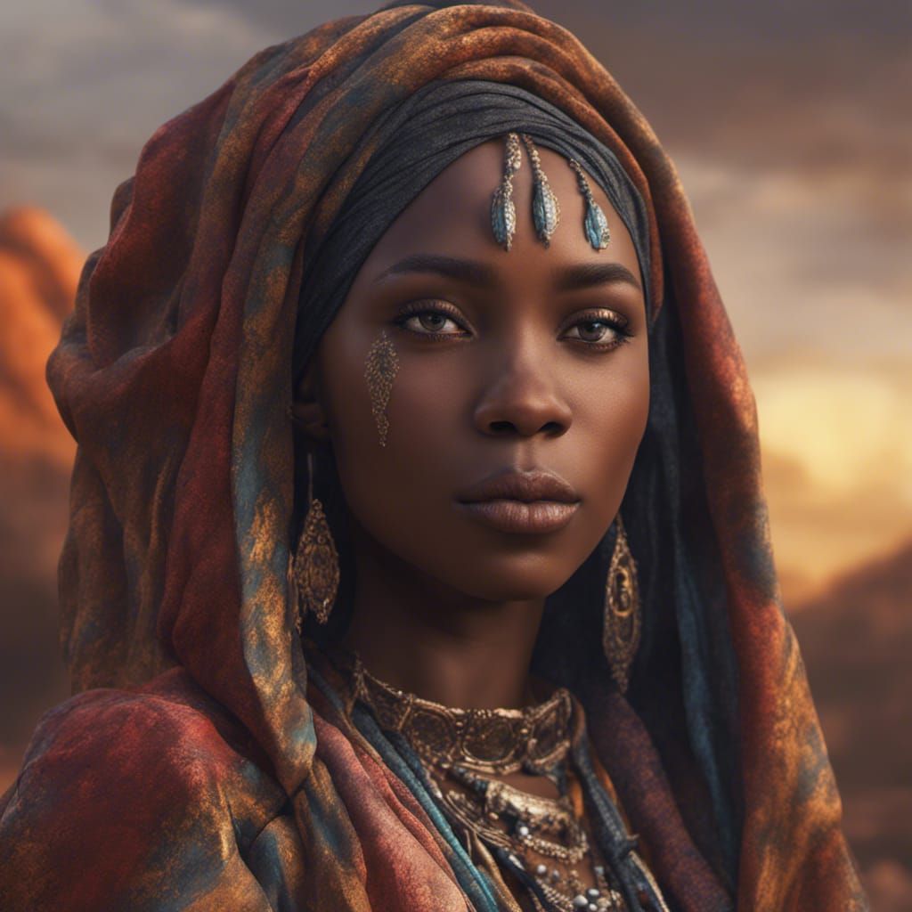 Beautiful Hausa Girl: Detailed Matte Painting