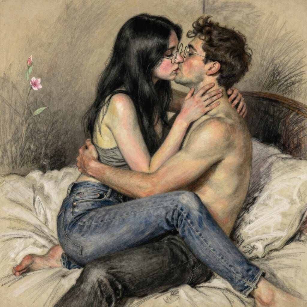 Sensual Couple Embracing in Warm, Romantic Light