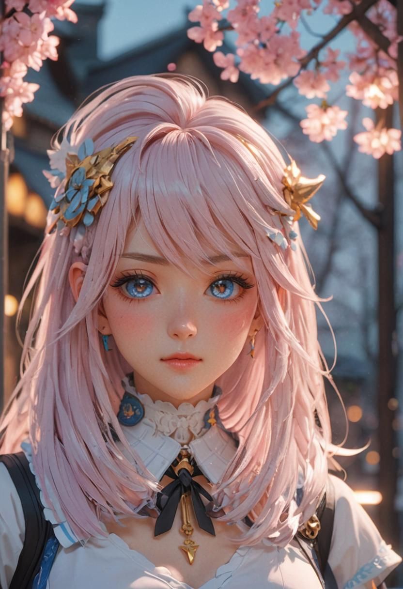 Anime Girl with Collar in Vivid 3D Style