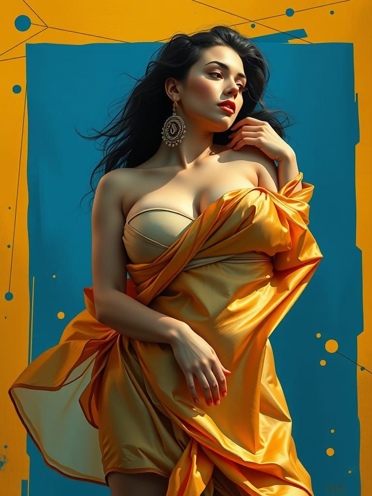 Curvy Goddess in Cubist Style with Geometric Shapes