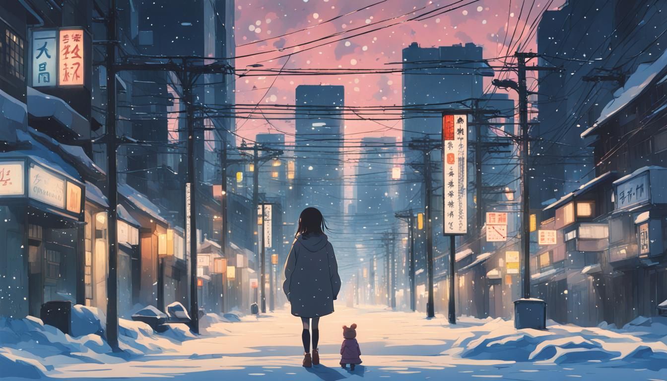 Winter Night in Tokyo: Anime-Inspired Scene