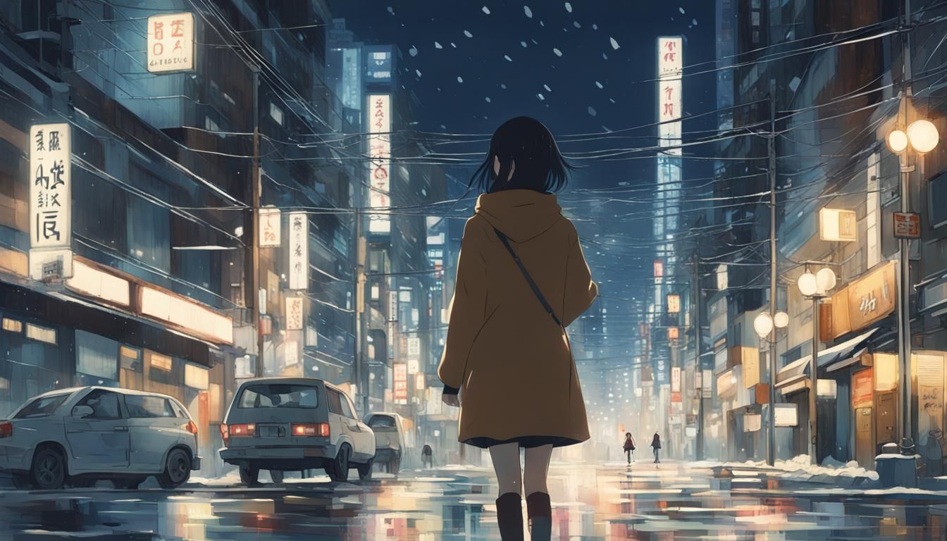 Winter Night in Tokyo: Anime-Inspired Scene