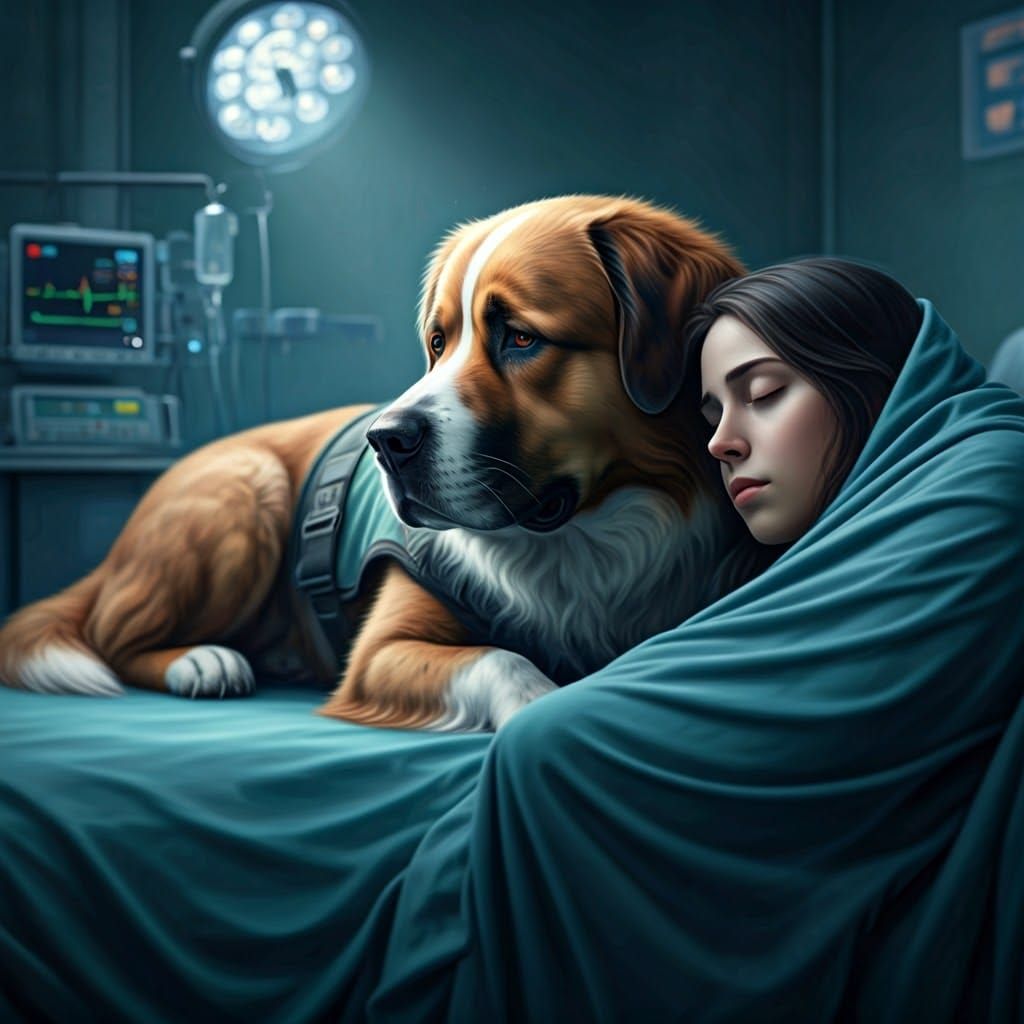 Therapy Dog Comforts Woman: Soothing Realism